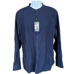 NWT Murano Slim Fit Button Up Shirt Size XL Navy Blue Casual Mandarin Collar